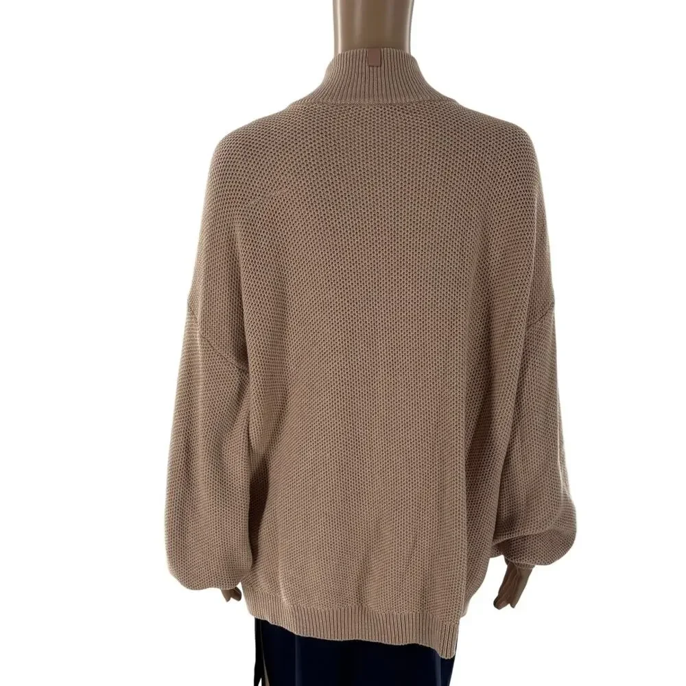 Lunya Tan Cozy Cotton Silk Pocket Henley Pullover Sweater